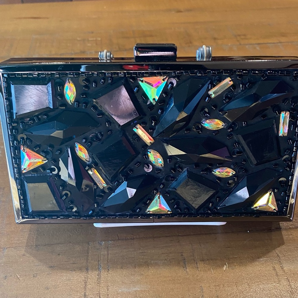 Elegant Black Clutch with Crystal Accents